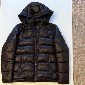 Guess Quilted Black Hooded Jacket